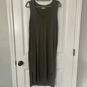 Madewell‎ Jersey Tank Dress Womens L Olive Green Side Slit Sleeveless V-Neck